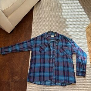 Blue and Red Plaid Button-Up FLANNEL
